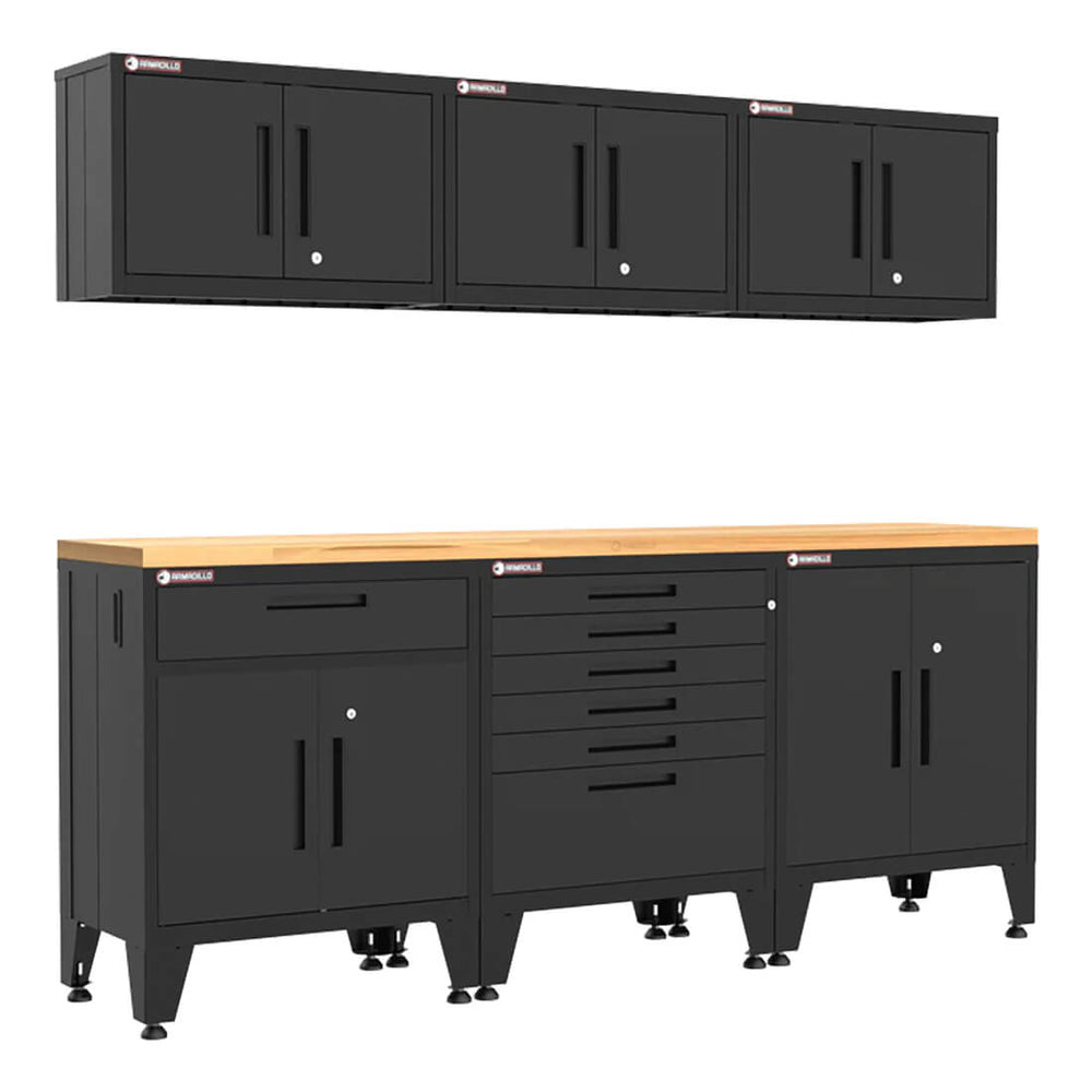 Armadillo Tough Black 7-Piece Garage Cabinet Kit with Levelers-AR7PC47B-Garage Giant