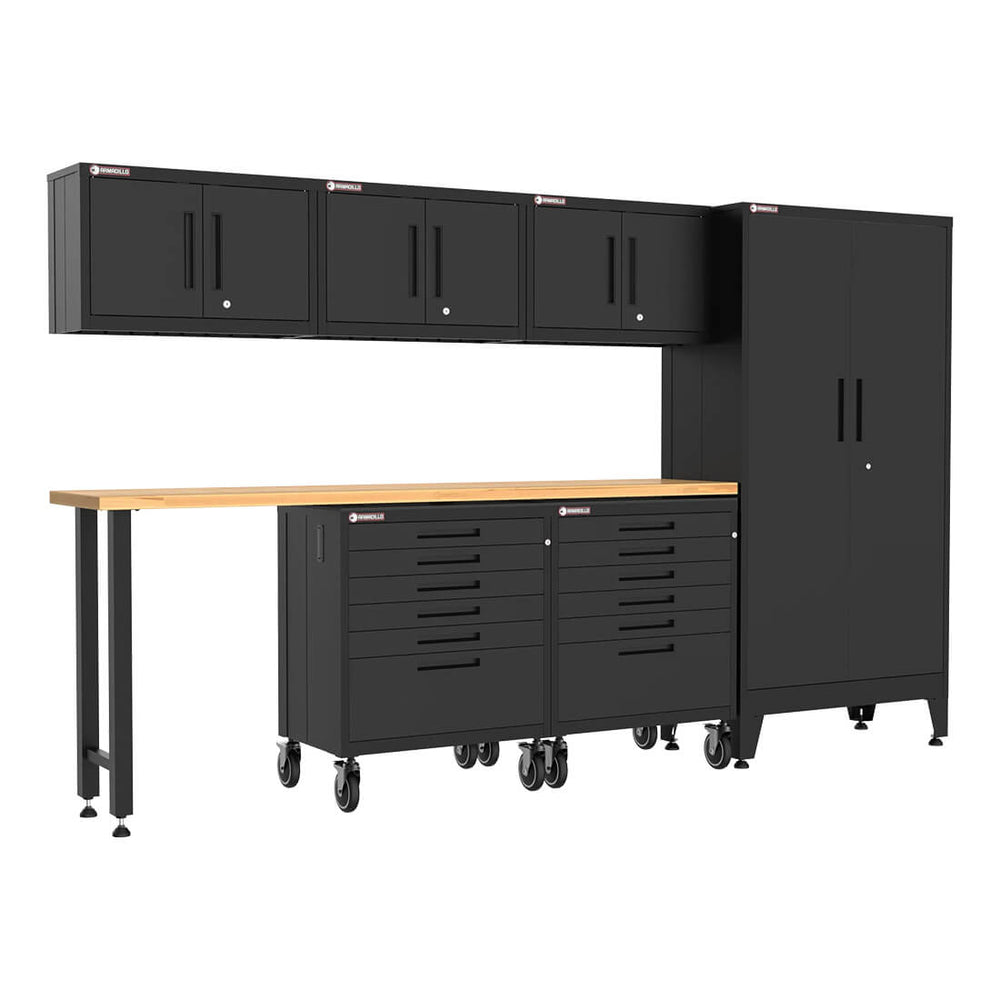 Armadillo Tough Black 7-Piece Garage Cabinet Combo with Levelers and Casters-AR7PC48B-Garage Giant