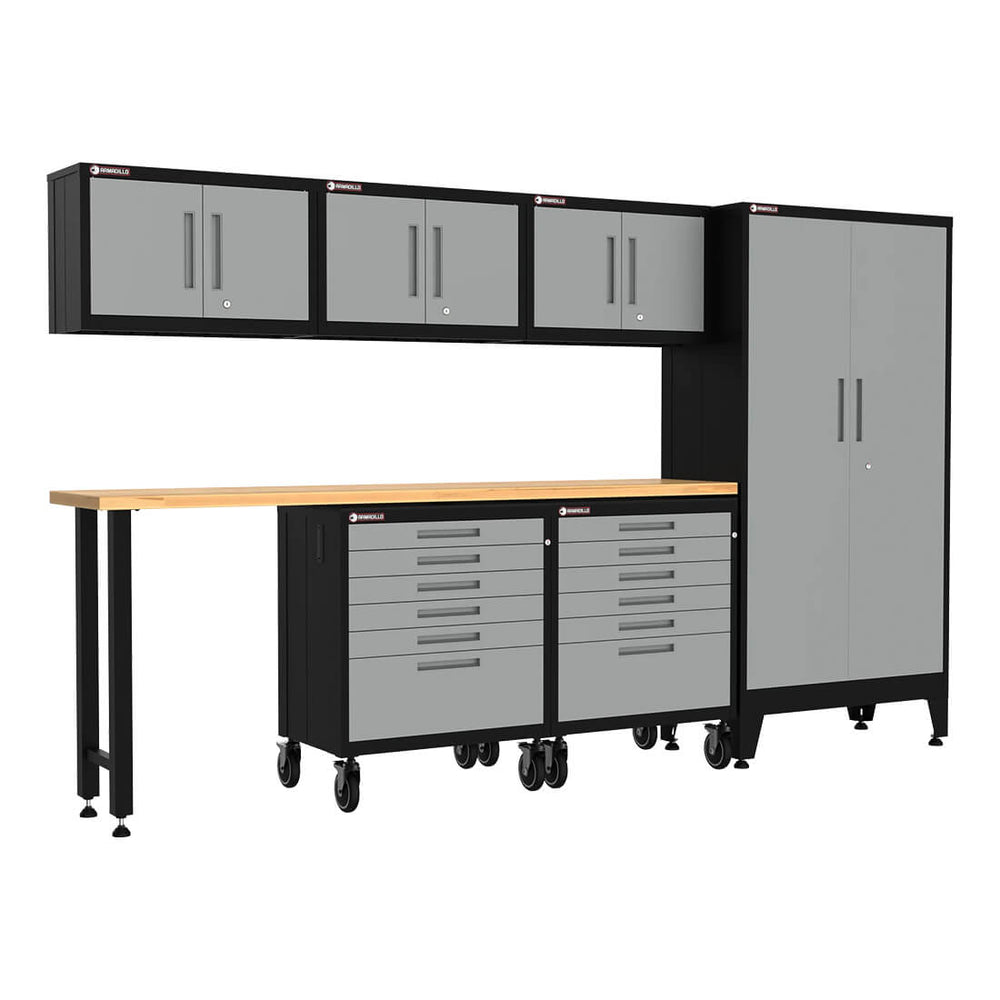 Armadillo Tough Grey 7-Piece Garage Cabinet Combo with Levelers and Casters-AR7PC48G-Garage Giant