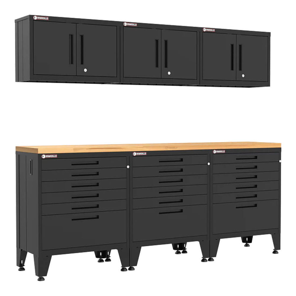 Armadillo Tough Black 7-Piece Garage Cabinet Setup with Levelers-AR7PC90B-Garage Giant