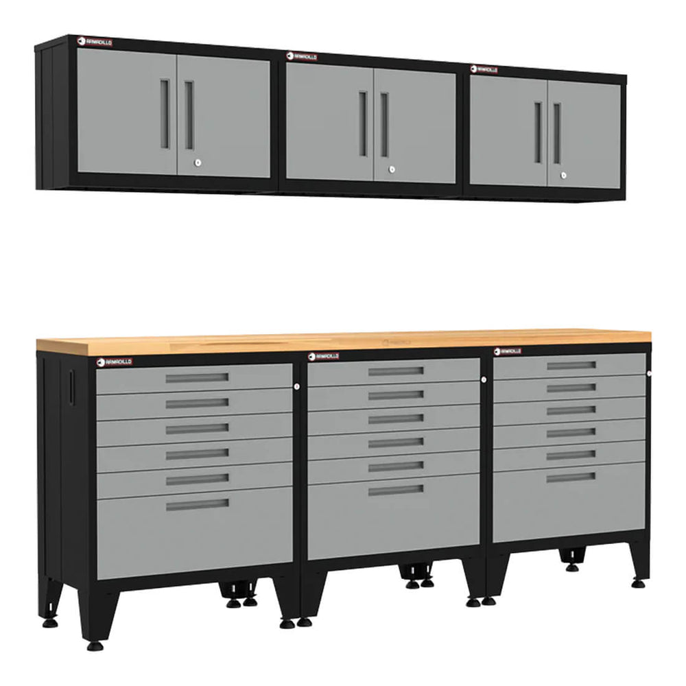 Armadillo Tough Grey 7-Piece Garage Cabinet Setup with Levelers-AR7PC90G-Garage Giant