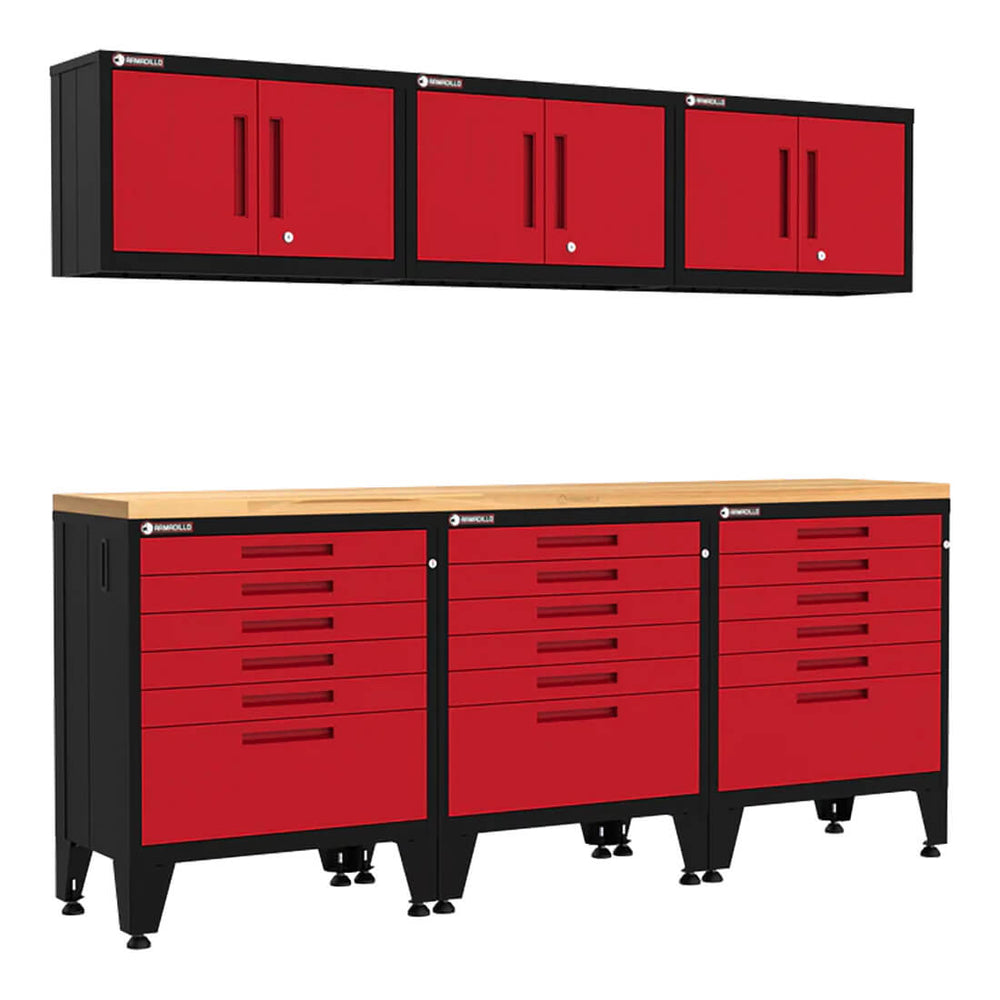 Armadillo Tough Red 7-Piece Garage Cabinet Setup with Levelers-AR7PC90R-Garage Giant