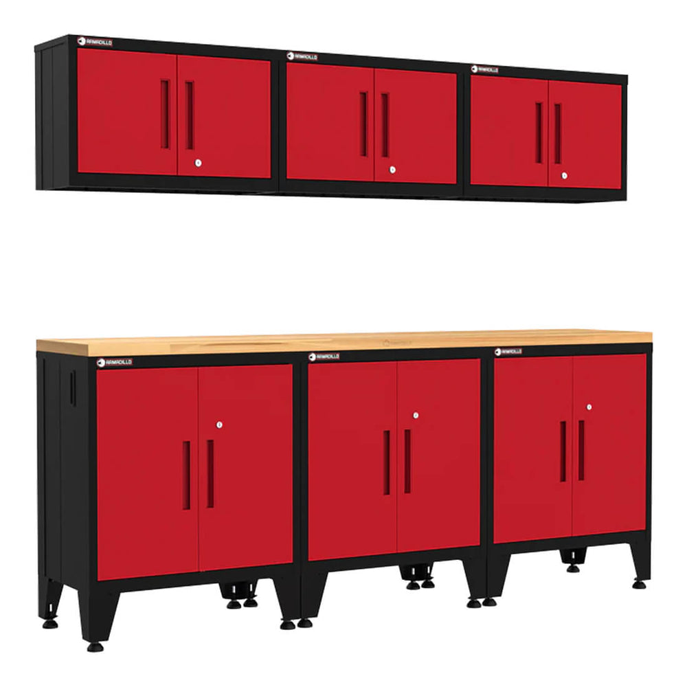 Armadillo Tough Red 7-Piece Garage Cabinet Combo with Levelers-AR7PC91R-Garage Giant