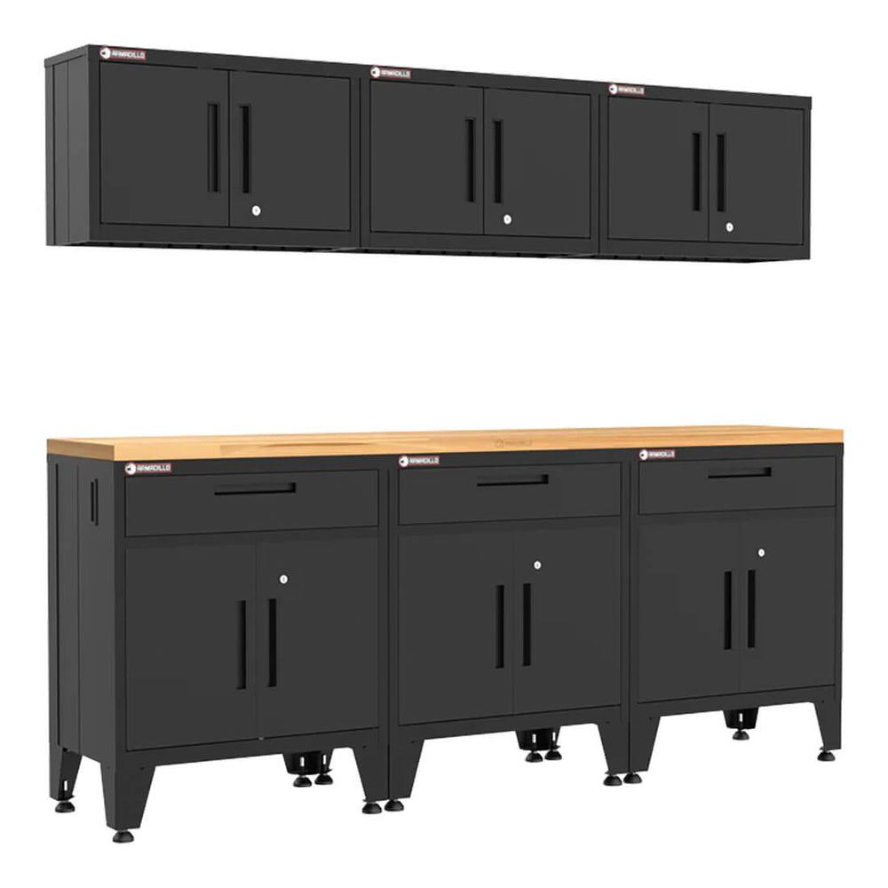 Armadillo Tough Black 7-Piece Garage Cabinet Storage Solution with Levelers-AR7PC92B-Garage Giant