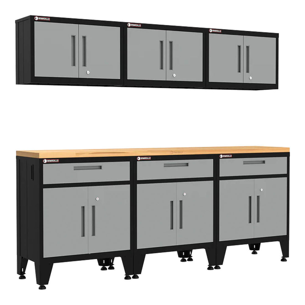 Armadillo Tough Grey 7-Piece Garage Cabinet Storage Solution with Levelers-AR7PC92G-Garage Giant
