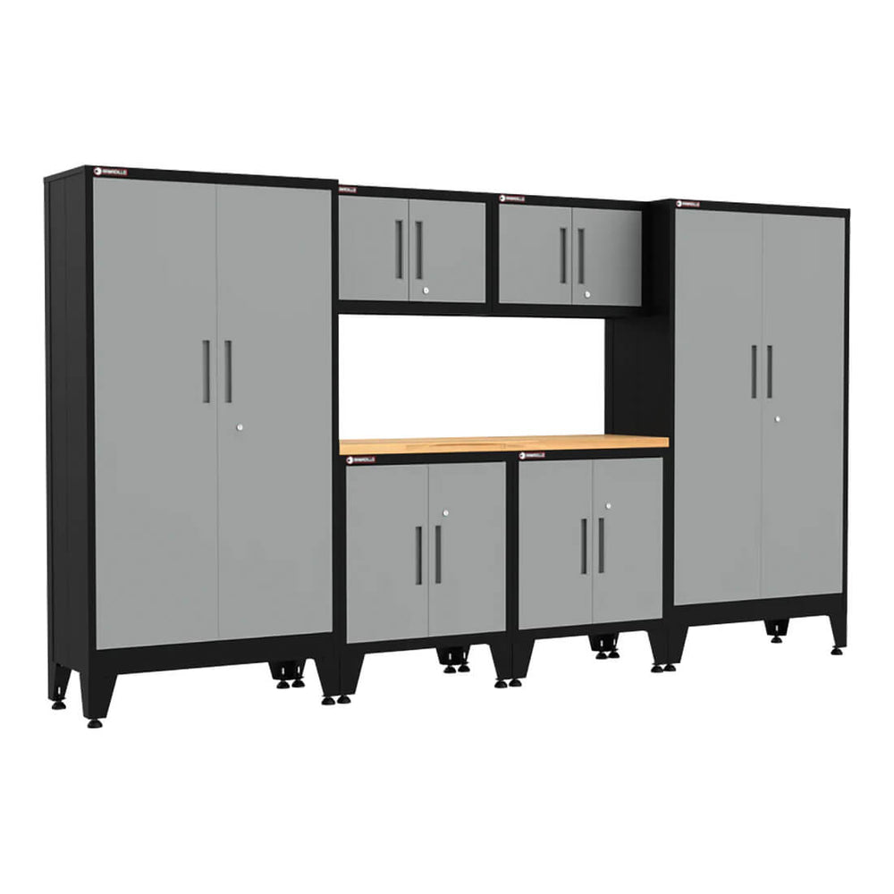 Armadillo Tough Grey 7-Piece Garage Cabinet Setup with Leveling Feet-AR7PC93G-Garage Giant