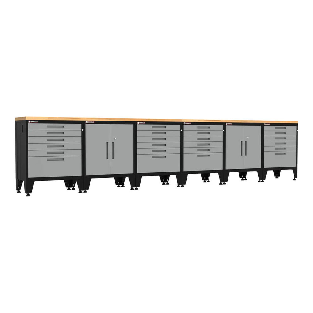 Armadillo Tough Grey 8-Piece Garage Cabinet Set with Levelers-AR8PC100G-Garage Giant