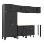 Armadillo Tough Black 8-Piece Garage Cabinet Set with Levelers and Casters 