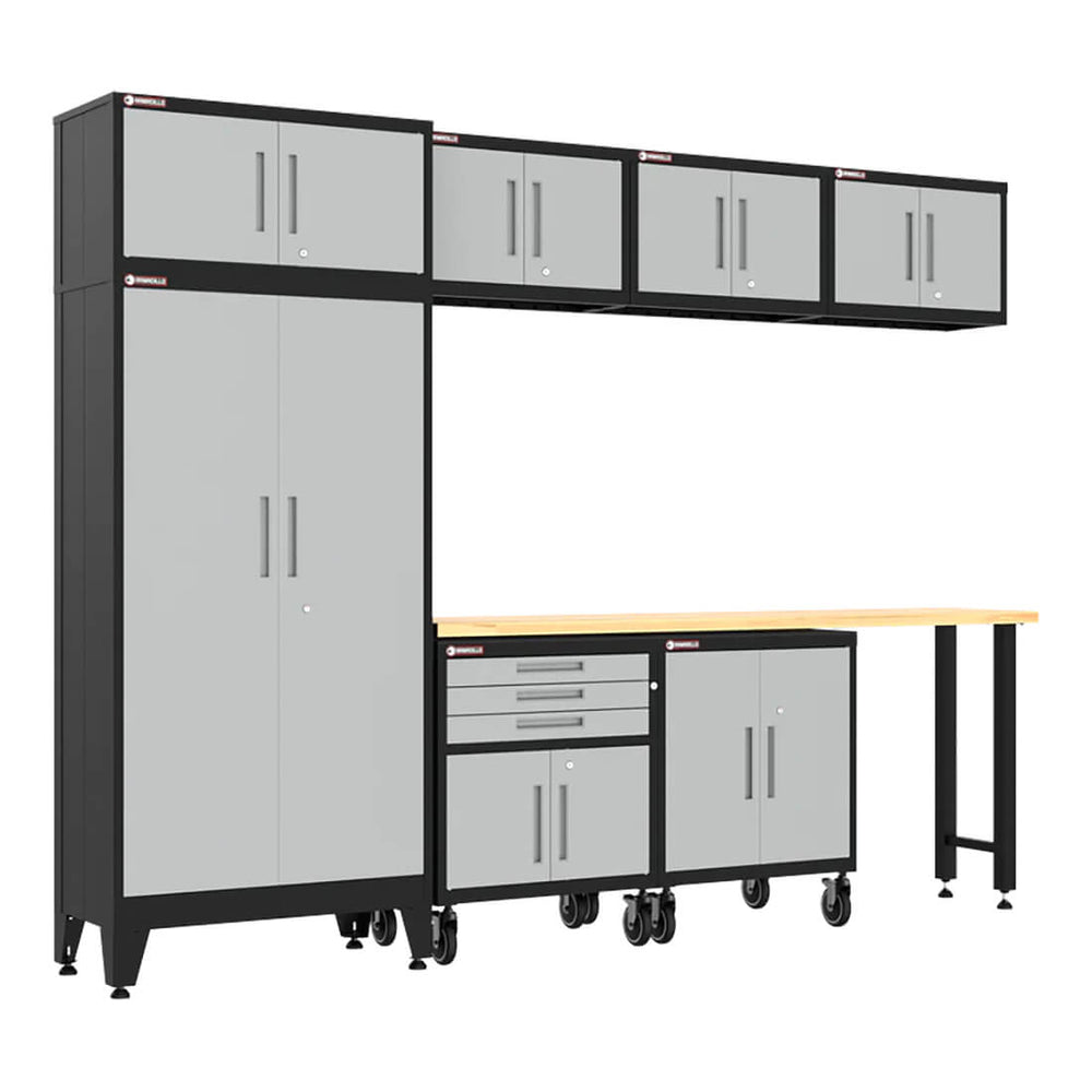 Armadillo Tough Grey 8-Piece Garage Cabinet Set with Levelers and Casters