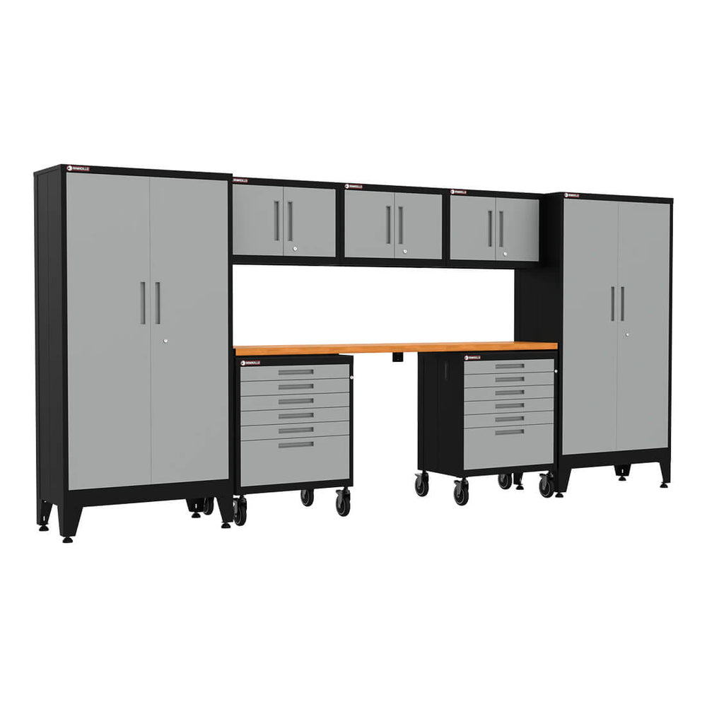 Armadillo Tough Grey 8-Piece Garage Cabinet System with Levelers and Casters-AR8PC23G-Garage Giant