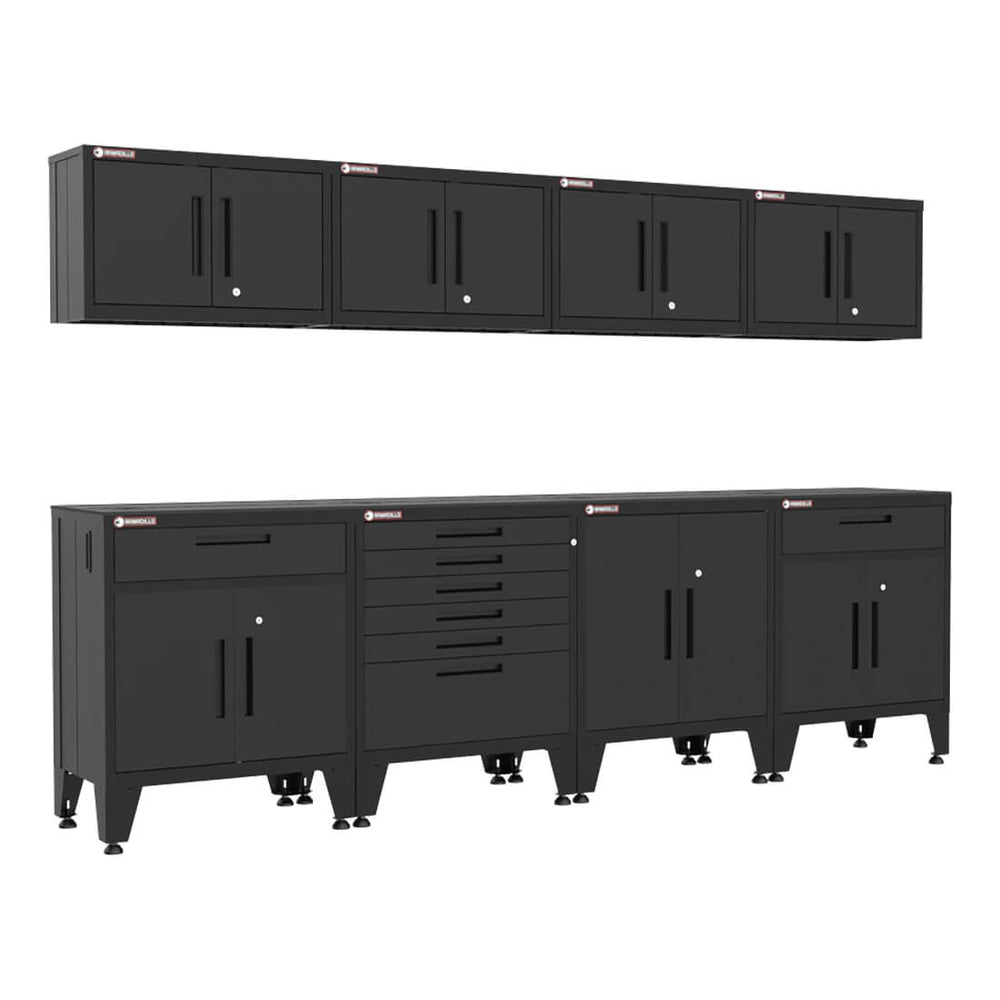 Armadillo Tough Black 8-Piece Garage Cabinet System with Levelers-AR8PC76B-Garage Giant