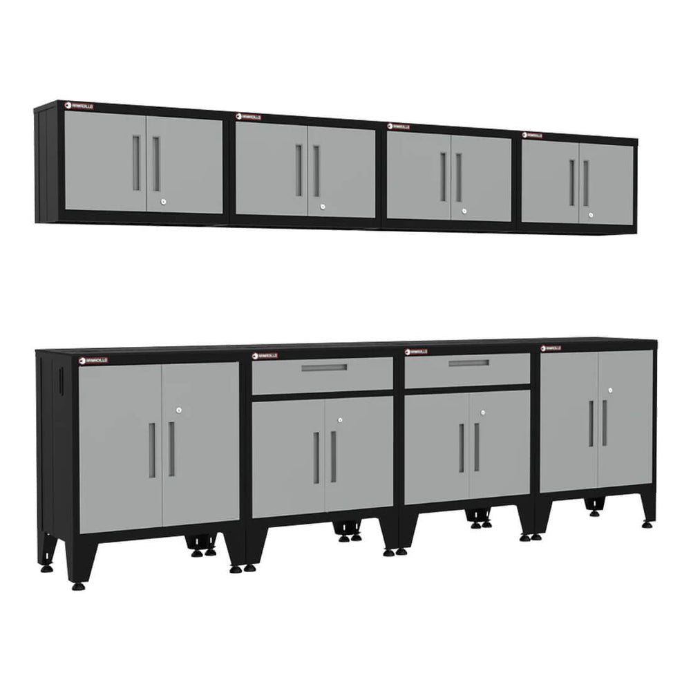 Armadillo Tough Grey 8-Piece Garage Cabinet Configuration with Levelers-AR8PC83G-Garage Giant