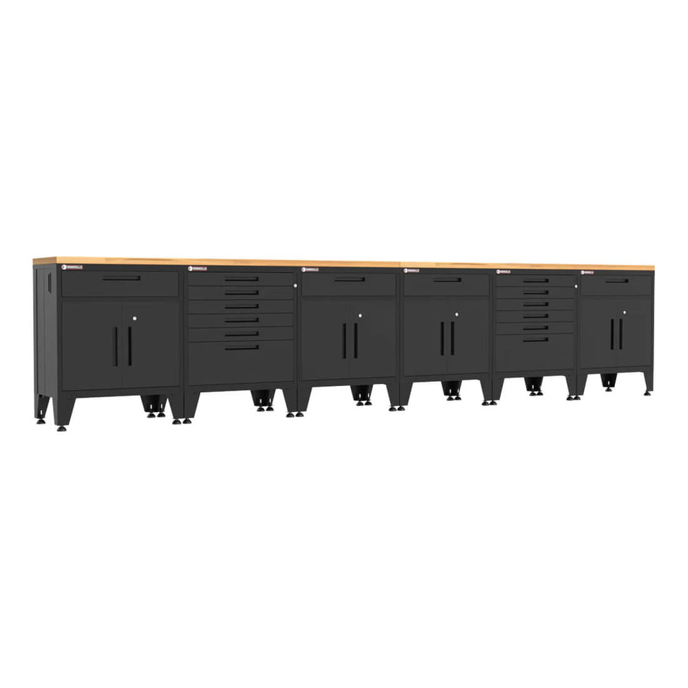 Armadillo Tough Black 8-Piece Garage Cabinet Setup with Levelers-AR8PC98B-Garage Giant