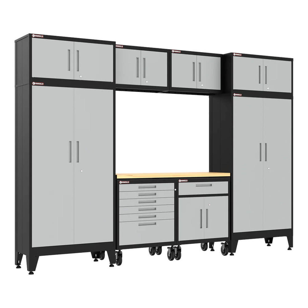 Armadillo Tough Grey 9-Piece Garage Cabinet Set with Levelers and Casters