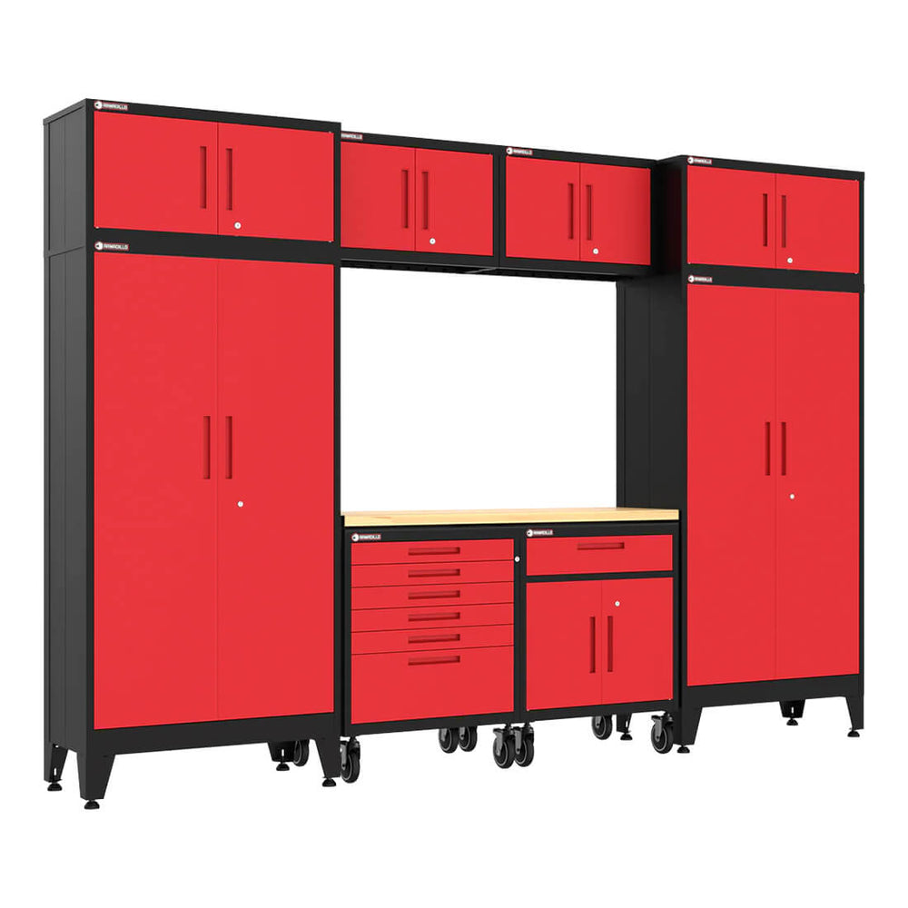Armadillo Tough Red 9-Piece Garage Cabinet Set with Levelers and Casters