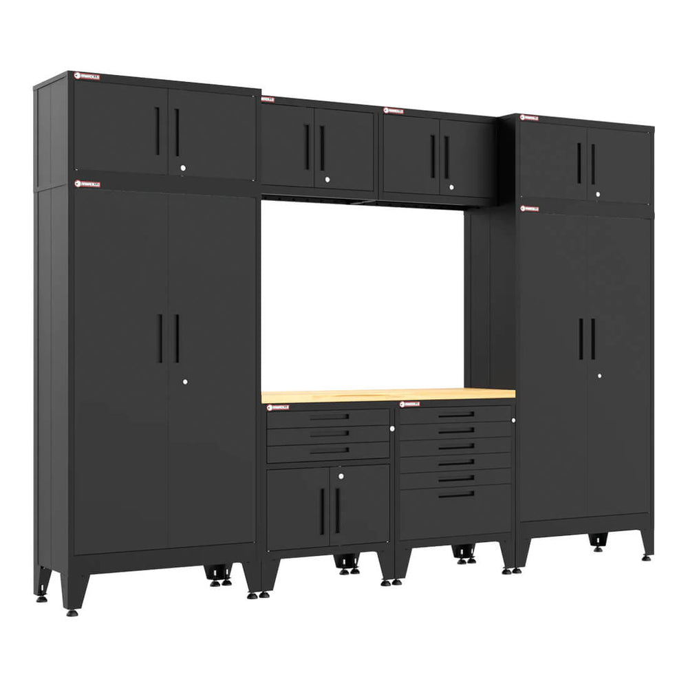 Armadillo Tough Black 9-Piece Garage Cabinet Set with Levelers