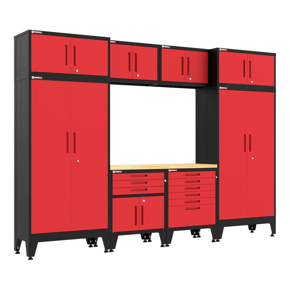 Armadillo Tough Red 9-Piece Garage Cabinet Set with Levelers