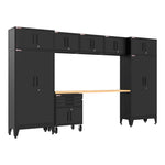 Armadillo Tough Black 9-Piece Garage Cabinet Set with Levelers and Casters 