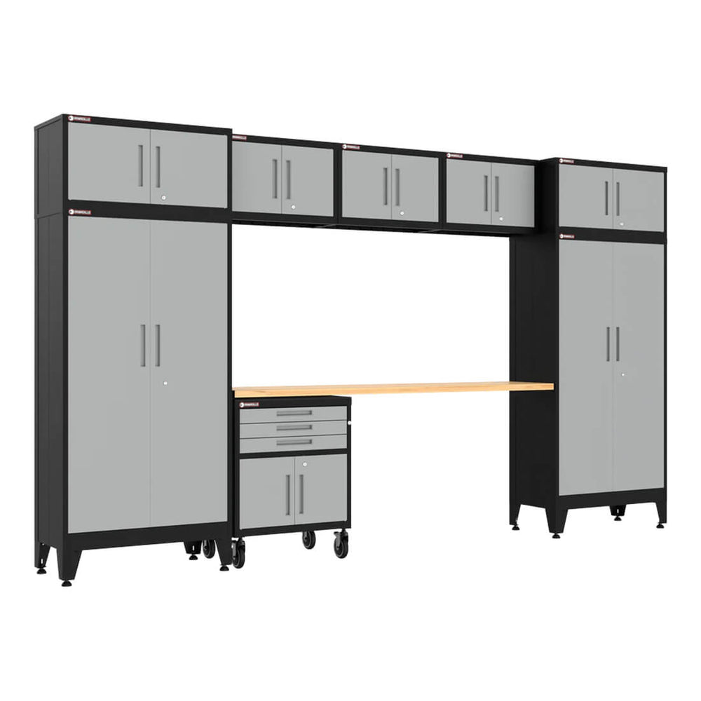 Armadillo Tough Grey 9-Piece Garage Cabinet Set with Levelers and Casters-AR9PC124G-Garage Giant