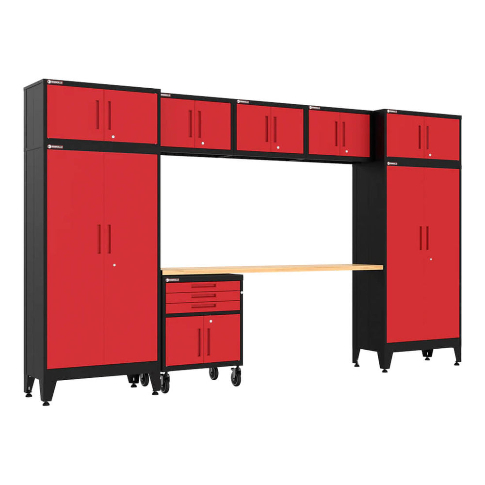 Armadillo Tough Red 9-Piece Garage Cabinet Set with Levelers and Casters