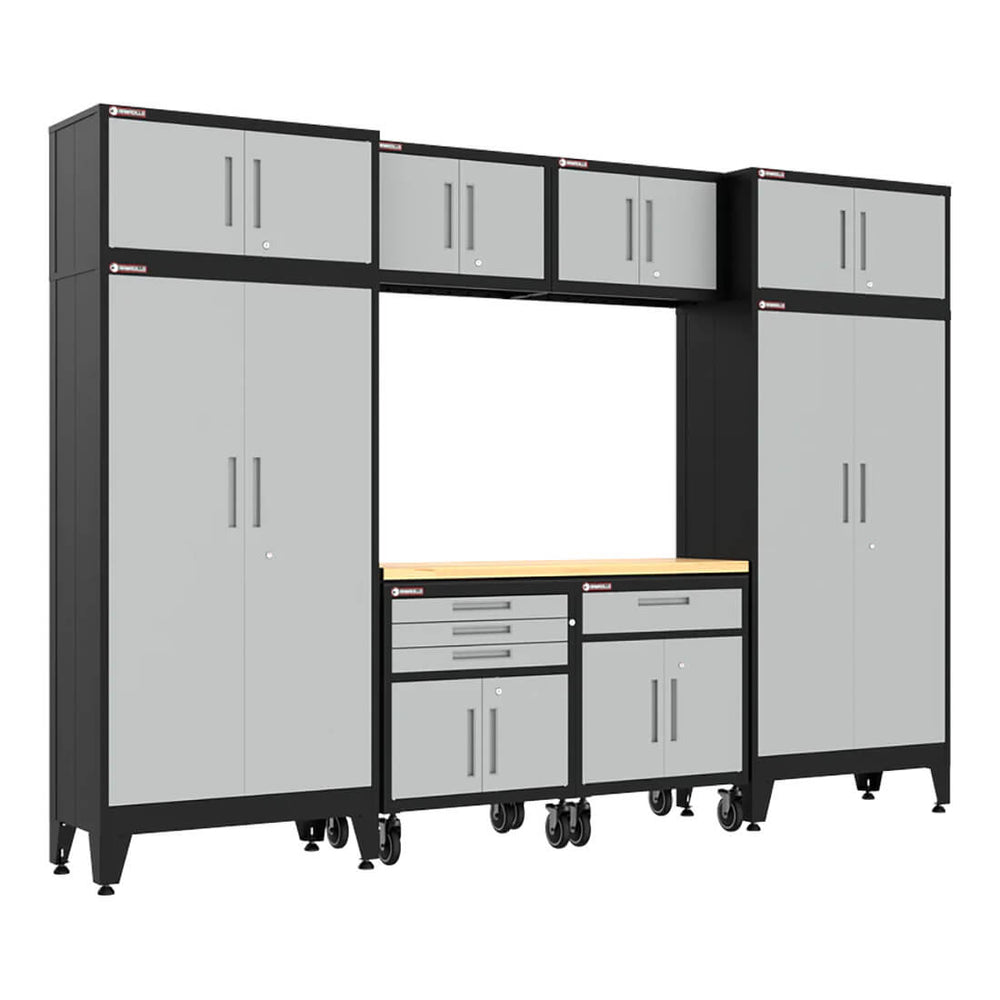 Armadillo Tough Grey 9-Piece Garage Cabinet Set with Levelers and Casters