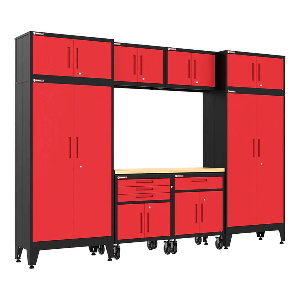 Armadillo Tough Red 9-Piece Garage Cabinet Set with Levelers and Casters