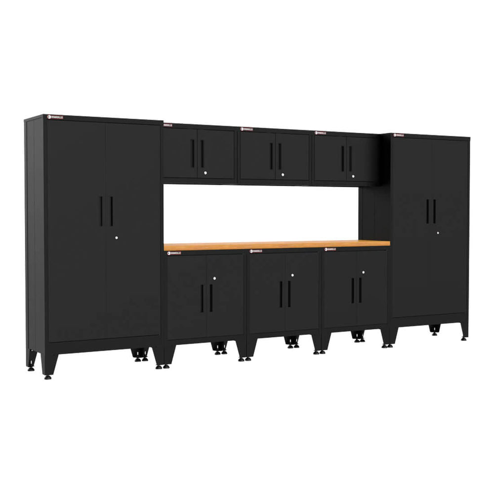 Armadillo Tough Black 9-Piece Garage Cabinet Set with Levelers-AR9PC24B-Garage Giant
