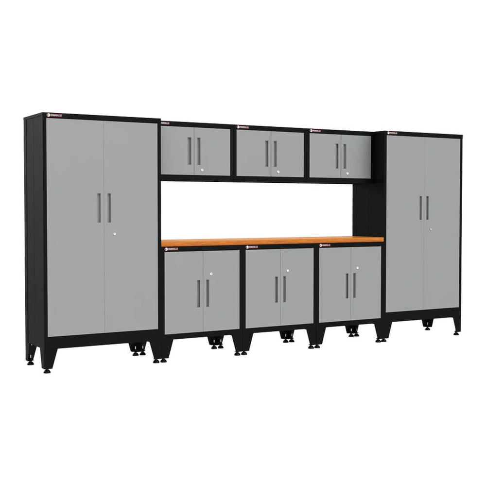 Armadillo Tough Grey 9-Piece Garage Cabinet Set with Levelers-AR9PC24G-Garage Giant