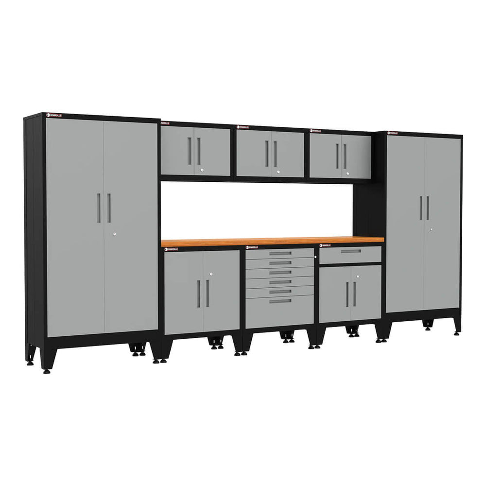 Armadillo Tough Grey 9-Piece Garage Cabinet Setup with Levelers-AR9PC25G-Garage Giant
