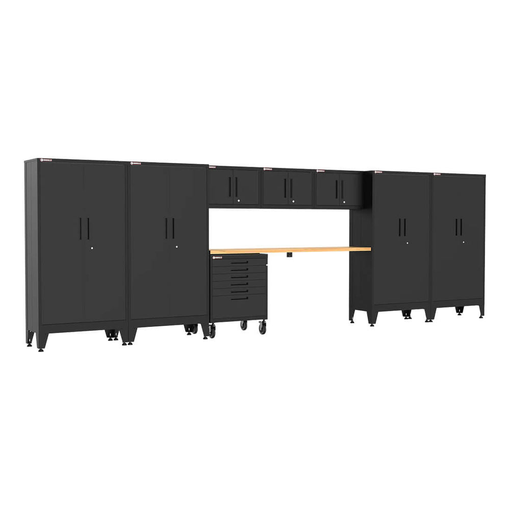 Armadillo Tough Black 9-Piece Garage Cabinet Setup with Levelers and Casters-AR9PC49B-Garage Giant