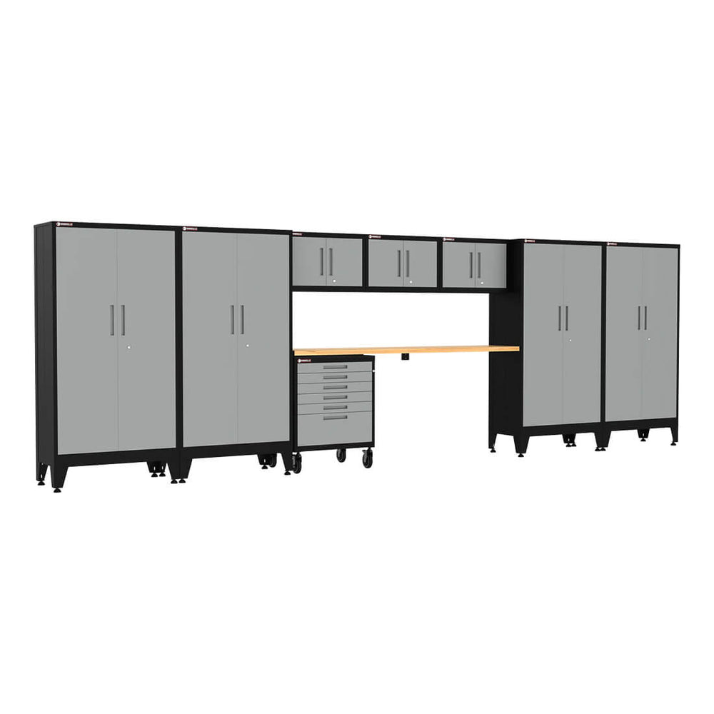 Armadillo Tough Grey 9-Piece Garage Cabinet Setup with Levelers and Casters-AR9PC49G-Garage Giant
