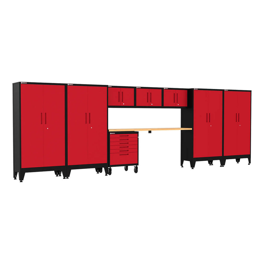 Armadillo Tough Red 9-Piece Garage Cabinet Setup with Levelers and Casters-AR9PC49R-Garage Giant