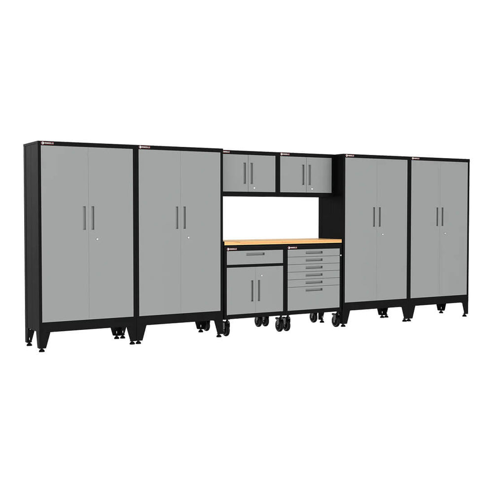 Armadillo Tough Grey 9-Piece Garage Cabinet System with Levelers and Casters-AR9PC50G-Garage Giant
