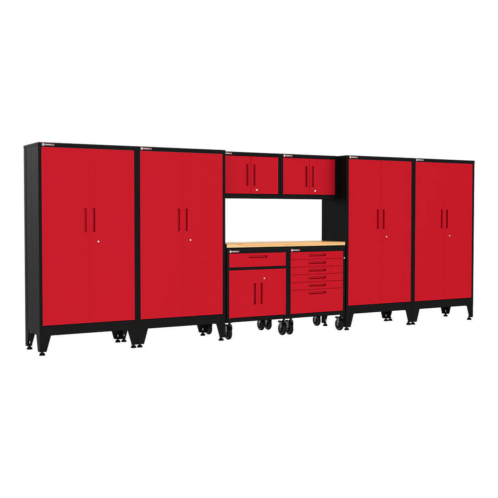Armadillo Tough Red 9-Piece Garage Cabinet System with Levelers and Casters-AR9PC50R-Garage Giant