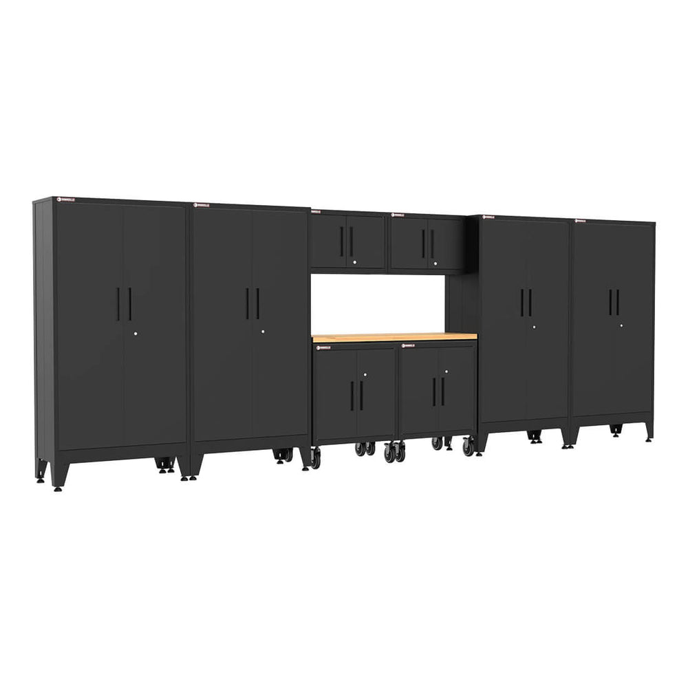 Armadillo Tough Black 9-Piece Garage Cabinet Kit with Levelers and Casters-AR9PC51B-Garage Giant