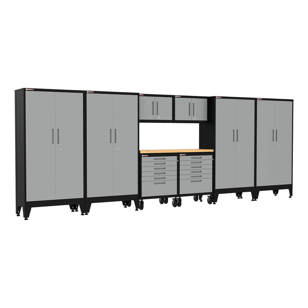 Armadillo Tough Grey 9-Piece Garage Cabinet Set with Levelers and Casters-AR9PC52G-Garage Giant