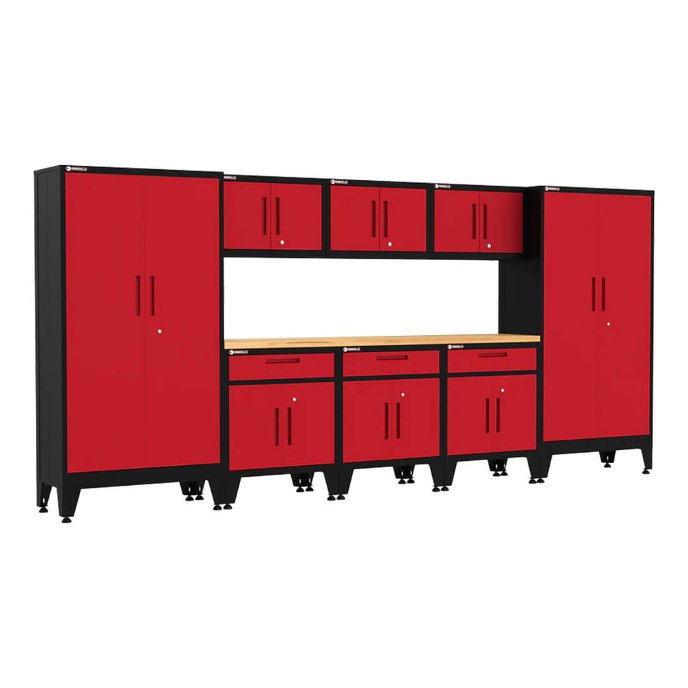 Armadillo Tough Red 9-Piece Garage Cabinet Storage System with Levelers-AR9PC97R-Garage Giant
