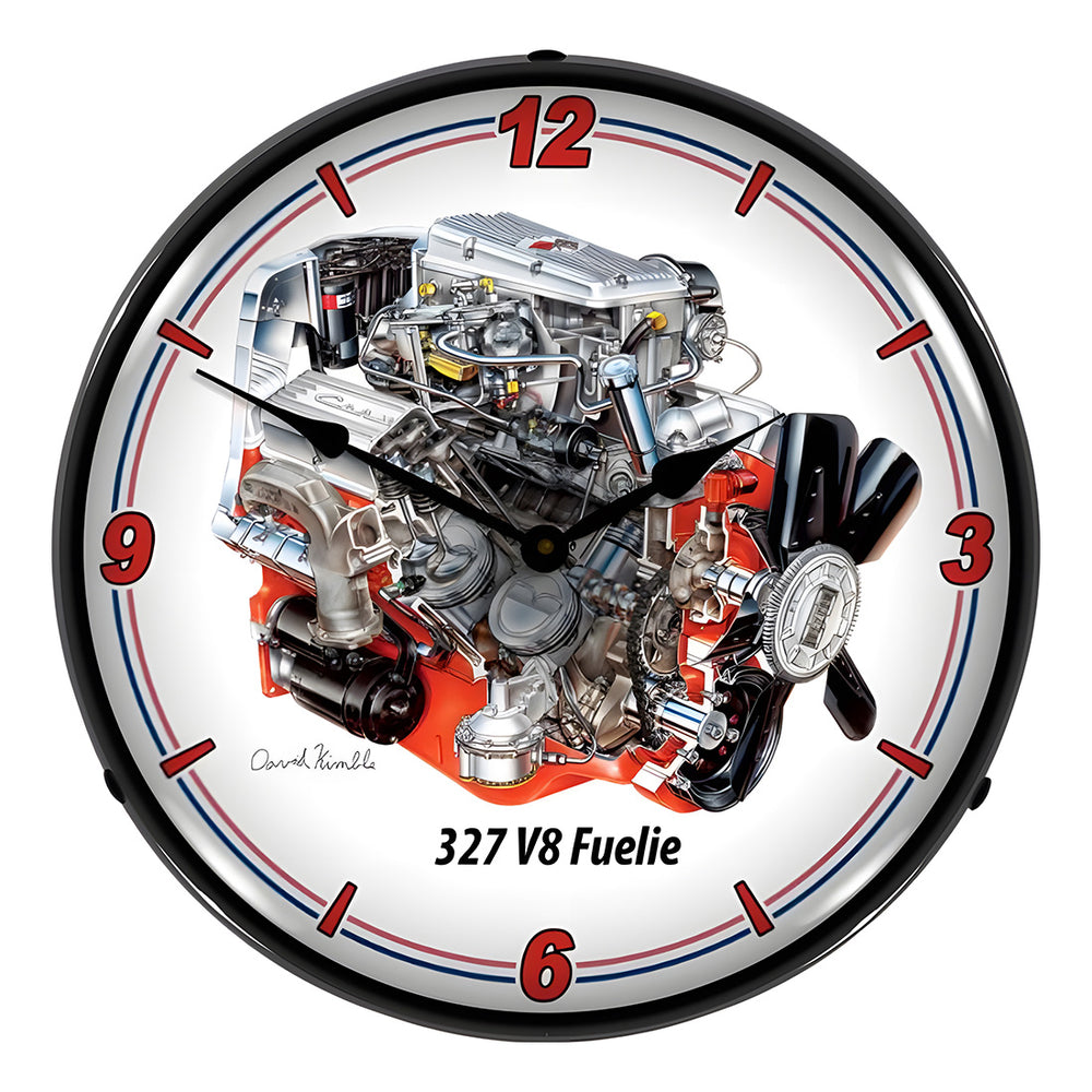 Collectable Sign and Clock 327 V8 Fuelie Engine Backlit Wall Clock-DK1603637-Garage Giant