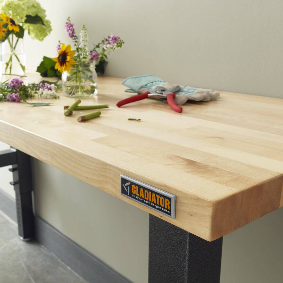 Gladiator Height Adjustable 8-Foot Hardwood Workbench | Garage Giant ...