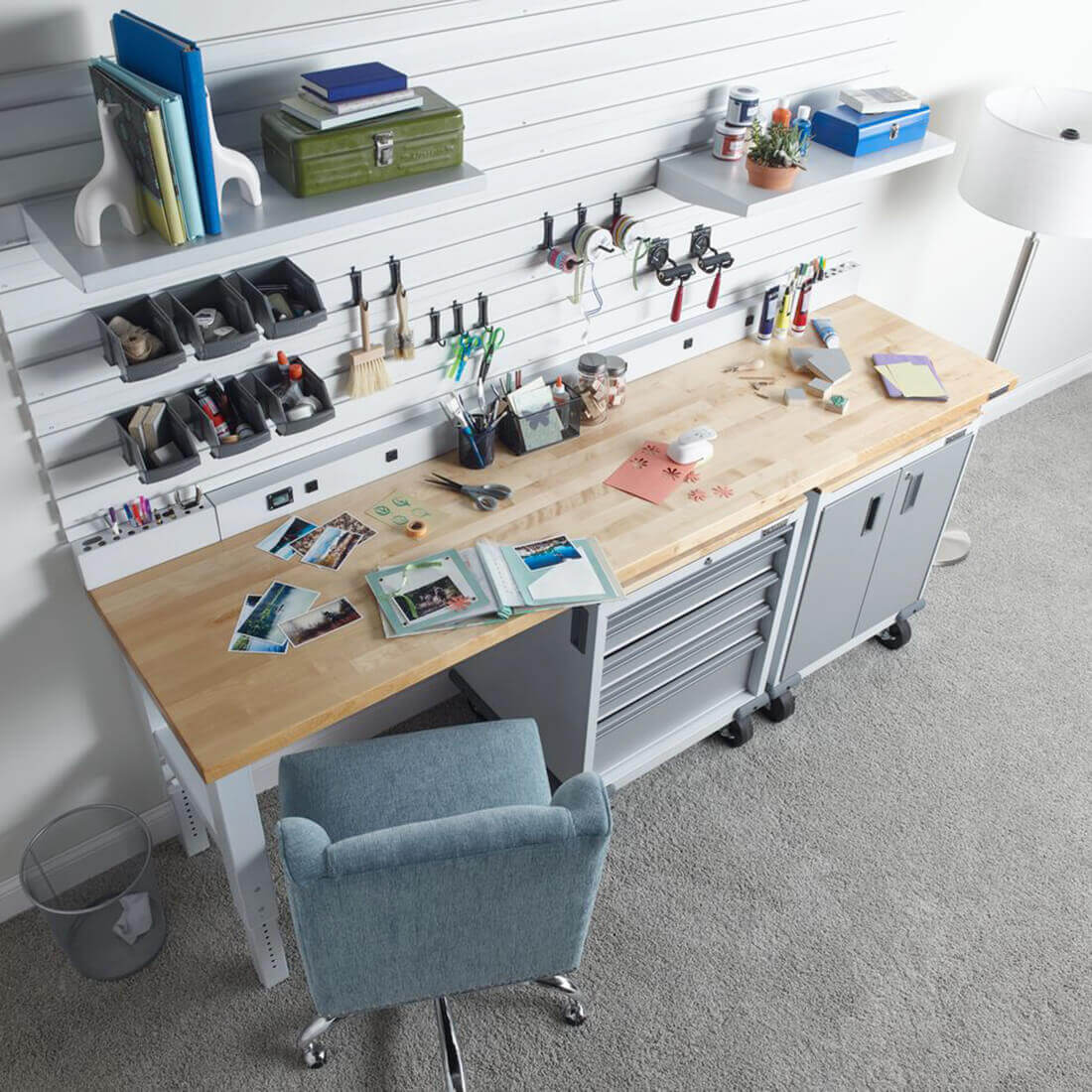 Gladiator Height Adjustable 8-Foot Hardwood Workbench | Garage Giant ...