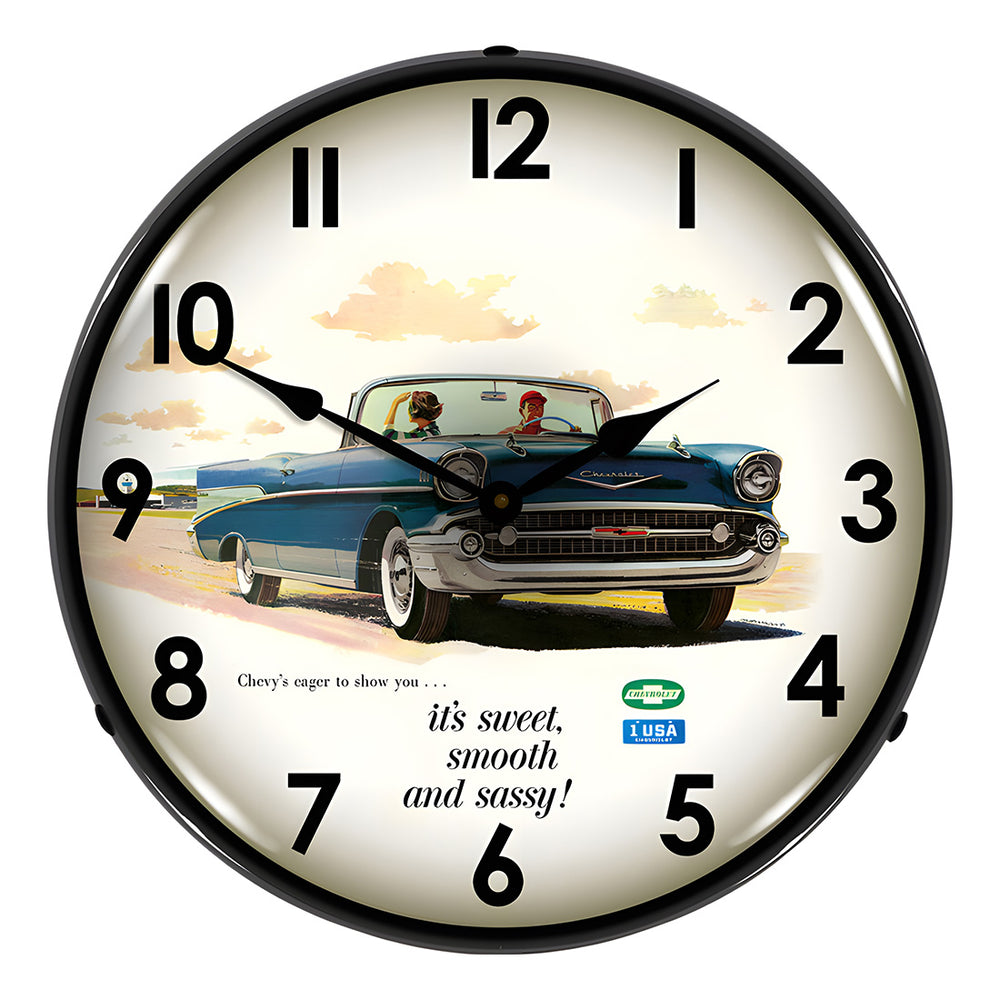 Collectable Sign and Clock 1957 Bel Air Convertible Backlit Wall Clock-GM1001236-Garage Giant