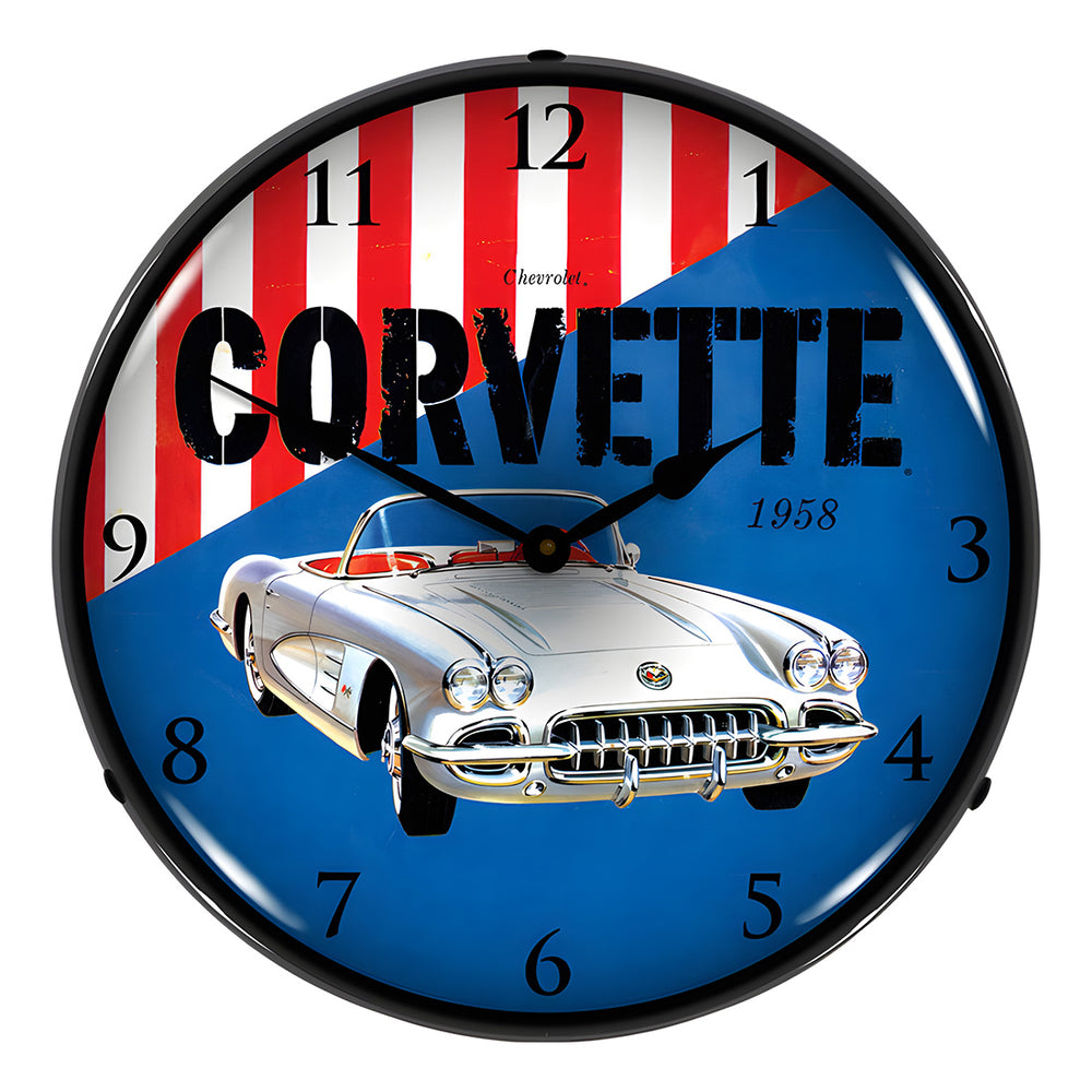Collectable Sign and Clock 1958 Corvette Backlit Wall Clock-GM1002239-Garage Giant