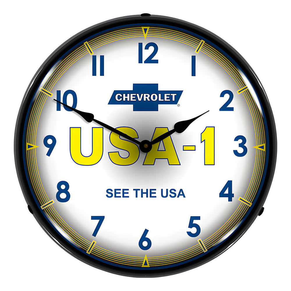 Collectable Sign and Clock Chevrolet USA-1 Backlit Wall Clock-GM1010273-Garage Giant
