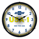 Collectable Sign and Clock Chevrolet USA-1 Backlit Wall Clock-GM1010273-Garage Giant 