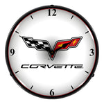 Collectable Sign and Clock C6 Corvette Logo Backlit Wall Clock-GM1103307-Garage Giant 