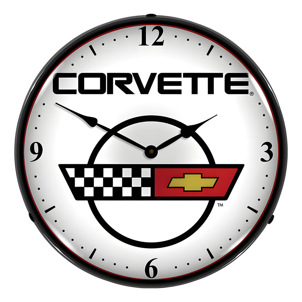Collectable Sign and Clock C4 Corvette Logo Backlit Wall Clock-GM1305440-Garage Giant