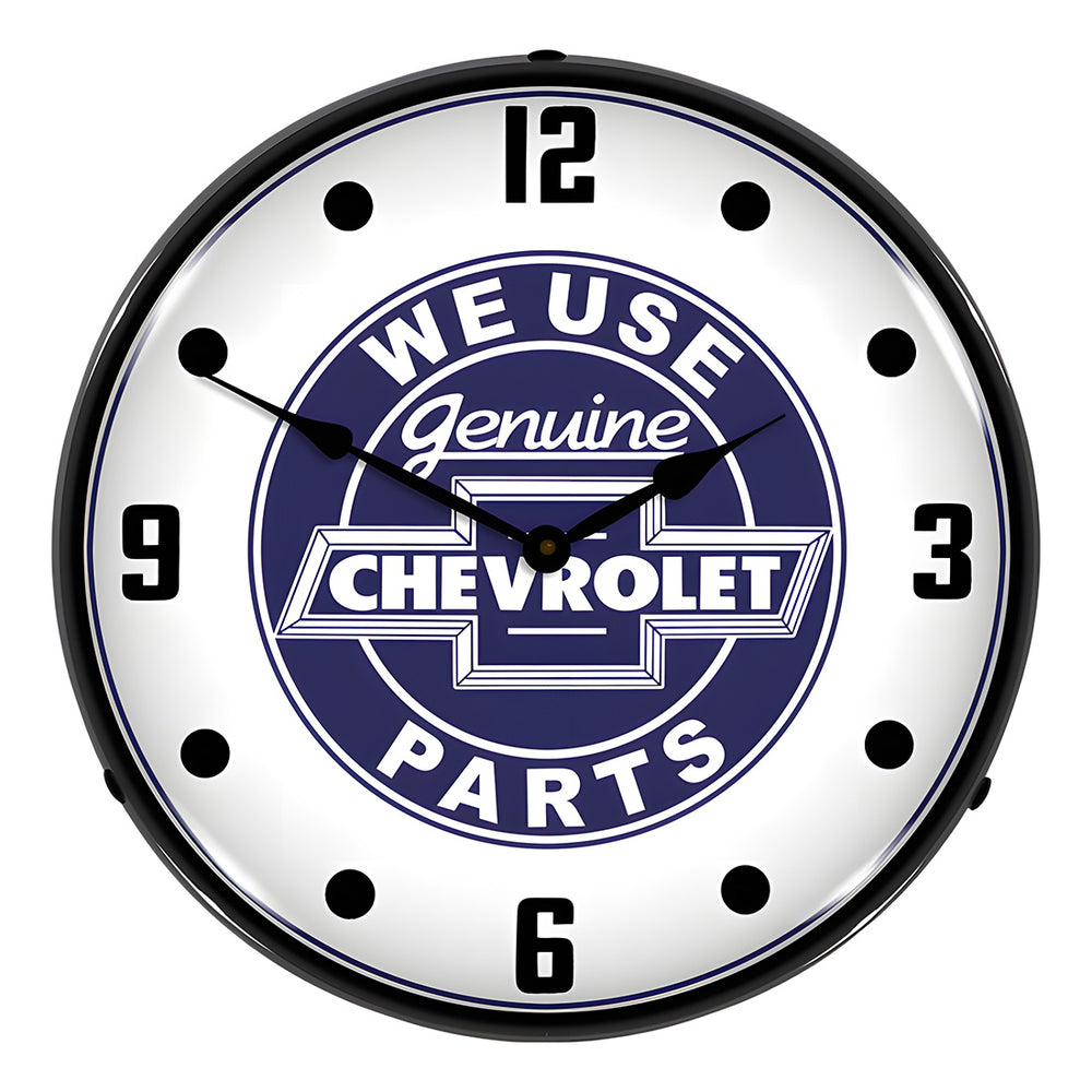 Collectable Sign and Clock We Use Genuine Chevrolet Parts Backlit Wall Clock-GM1411561-Garage Giant