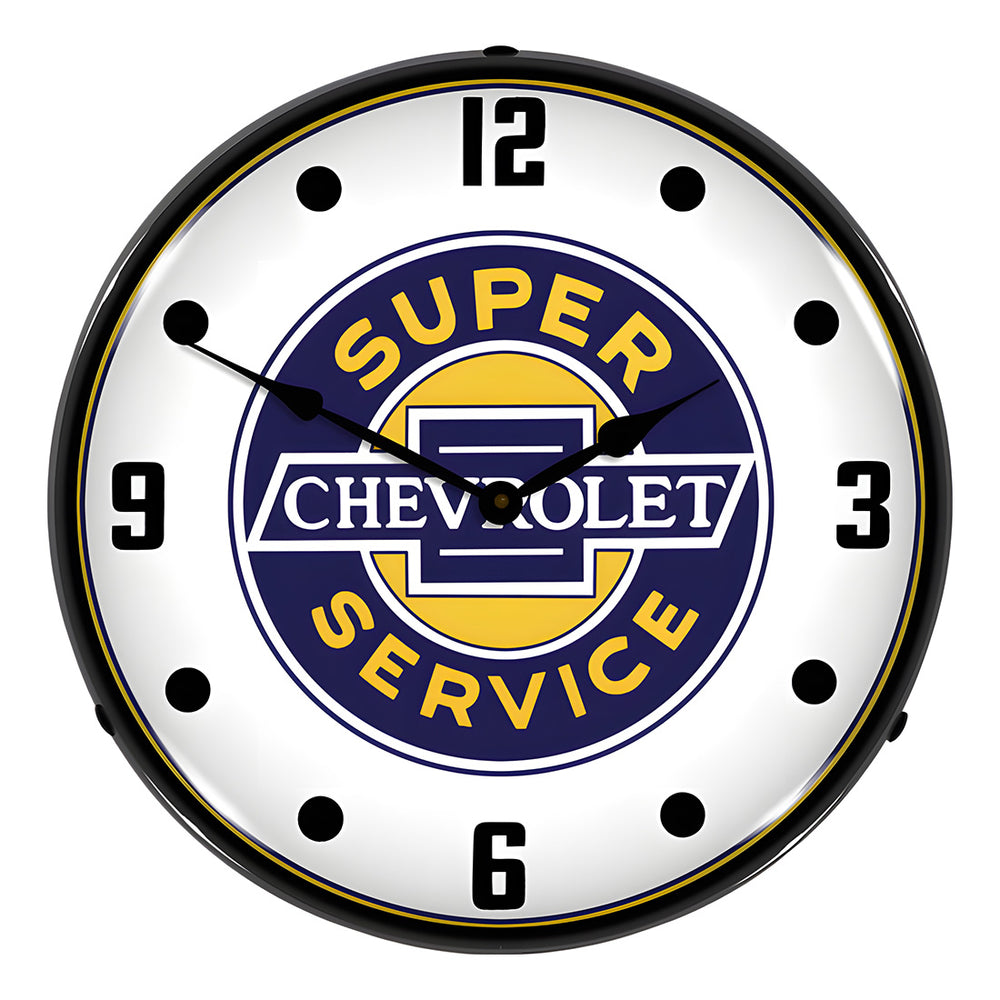 Collectable Sign and Clock Chevrolet Super Service Backlit Wall Clock-GM1411565-Garage Giant