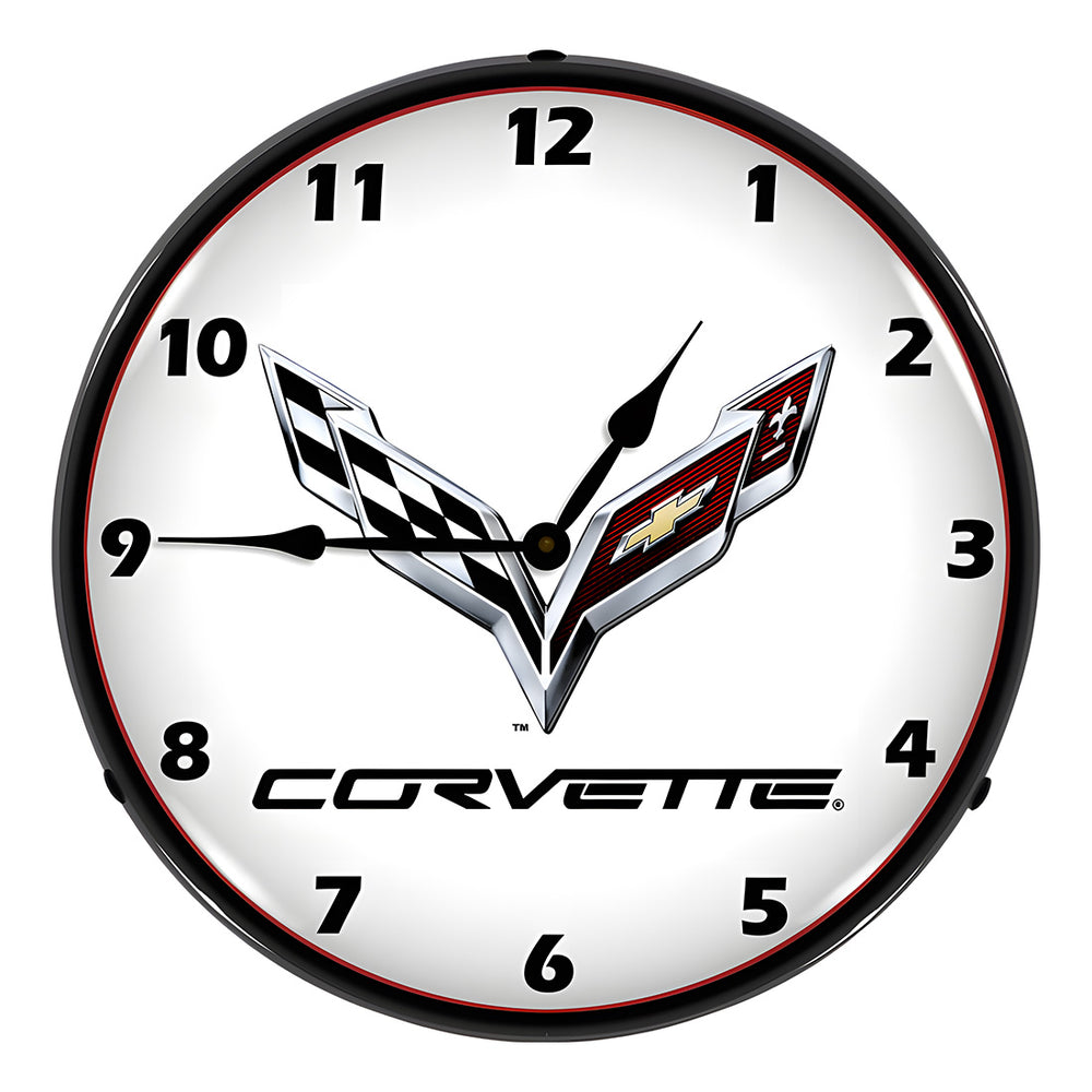 Collectable Sign and Clock C7 Corvette Backlit Wall Clock-GM1502567-Garage Giant