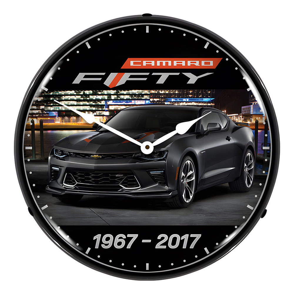 Collectable Sign and Clock 2017 Camaro 50th Backlit Wall Clock-GM1607651-Garage Giant